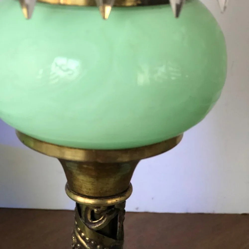 Rare Jadeite Lamp Uranium glass lamp Peacock Jefferson Glass Company Lamp Jade